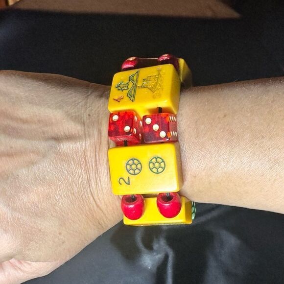 Vintage 40/50s Mah jong Butterscotch Bakelite statement bracelet - Picture 5 of 6